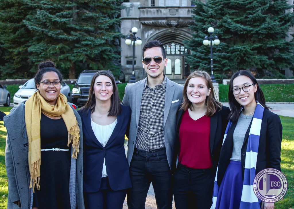 From left to right: Delegates Danielle Pierre, Sarah Wiley, Antonio Brieva, Julia Wood and Meg Hsu were authors of OUSA’s sexual violence prevention policy.  Photo courtesy Emily Ross.